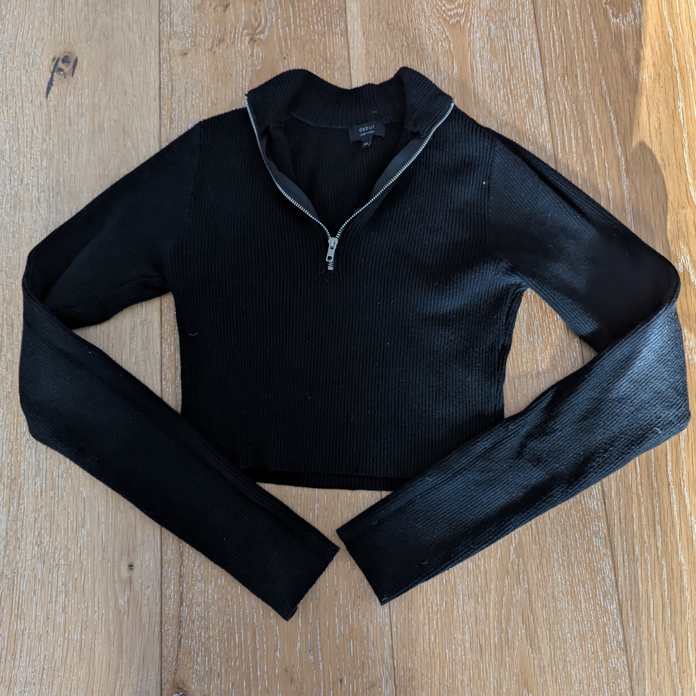 Debut Black Ribbed Knit Top